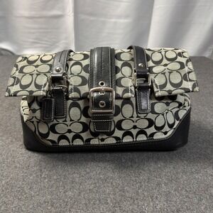 Coach Soho Signature Shoulder Bag Black Gray Jacquard Leather Trim